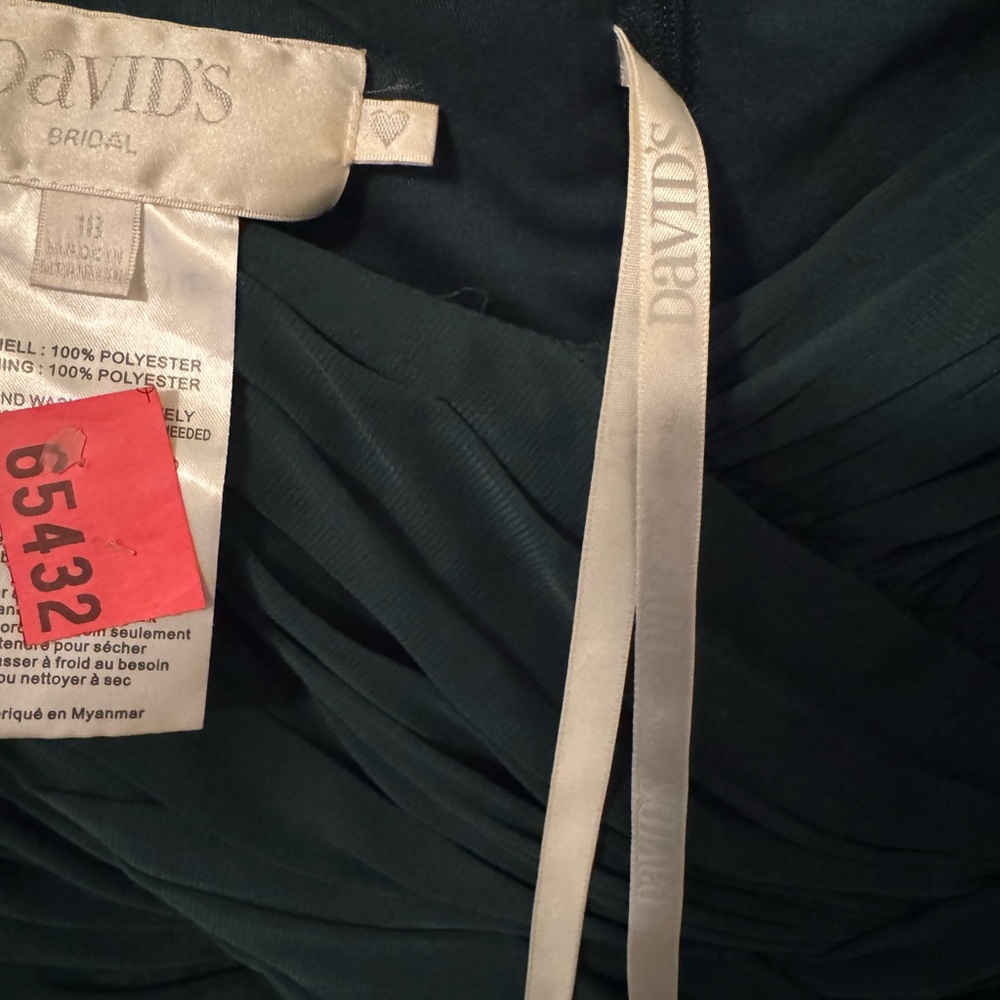 David's Bridal Green Maxi Dress juniper criss cross off the shoulder with a slit - Picture 2 of 4